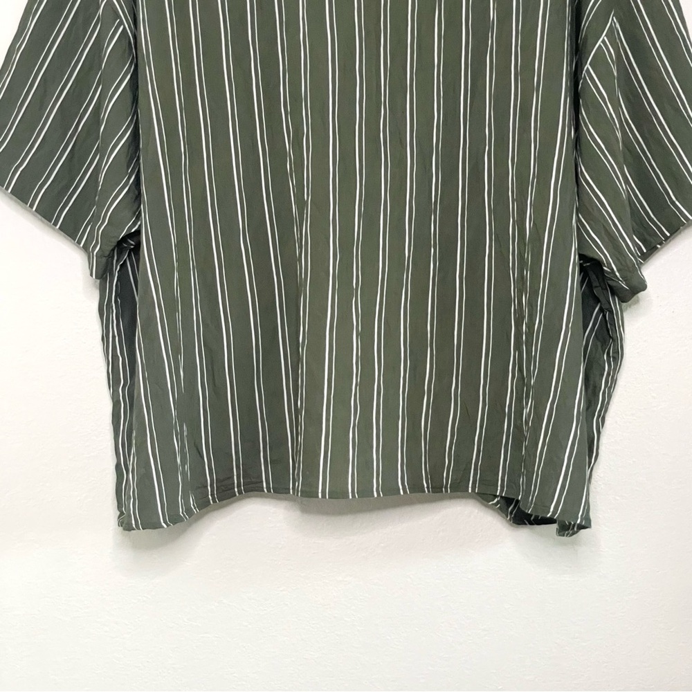 Anthropologie The Dylon Short Sleeve Wide Placket Blouse Green Stripe Large - Picture 11 of 15